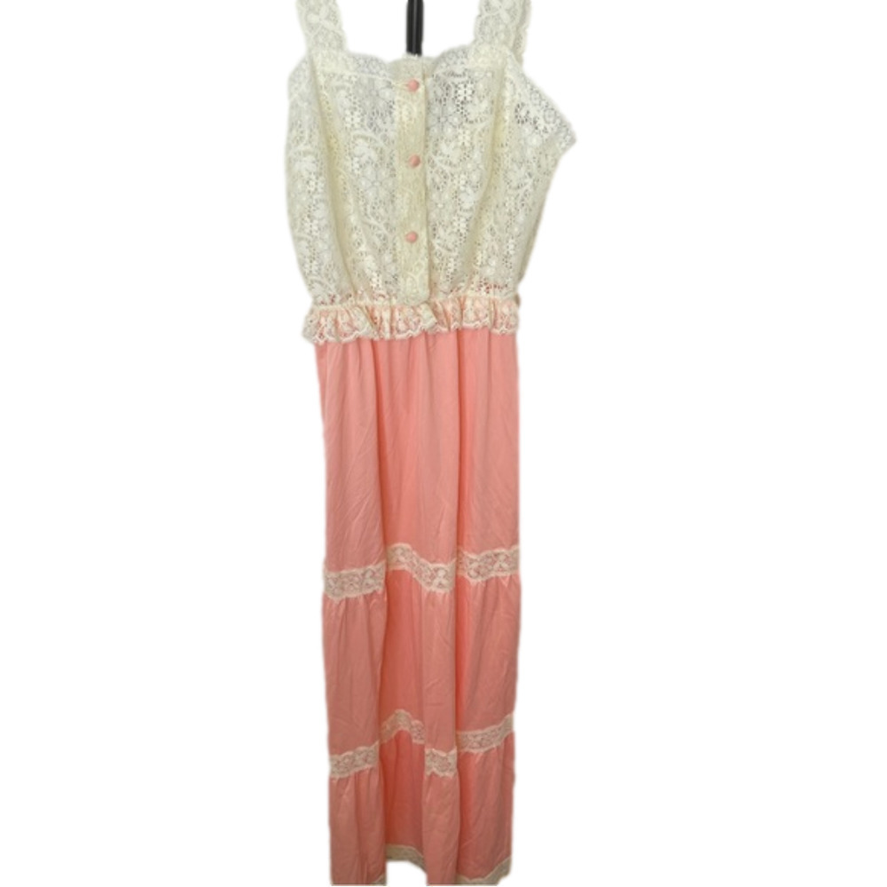 Vintage Lace Satin Maxi Nightie Dress Size 32